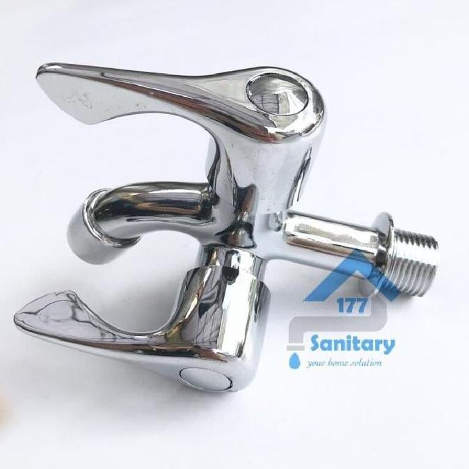 Onixcia- Kran Air Kamar Mandi 2 Cabang Minimalis Keran Model Engkol Plastik Crome Ukuran Setengah In