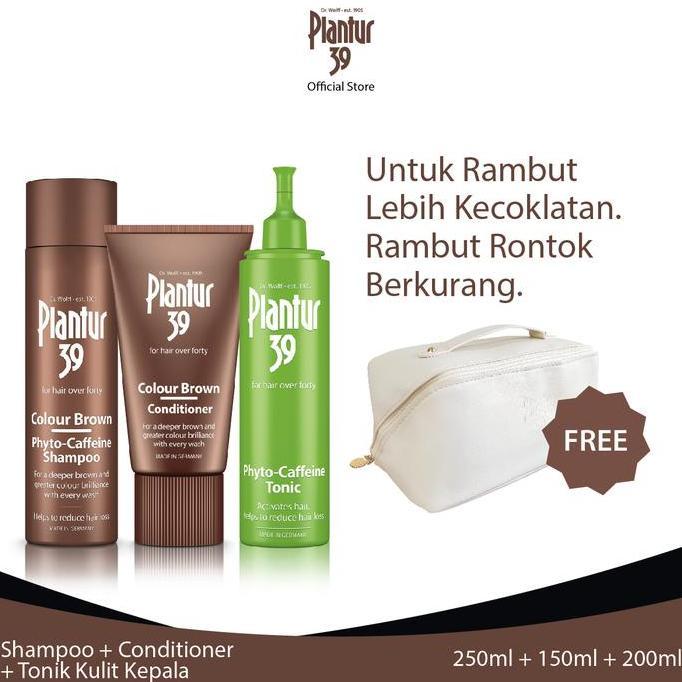 Paket Plantur 39 BROWN untuk Rambut Uban dan Kerontokan Rambut wanita FREE Makeup Pouch