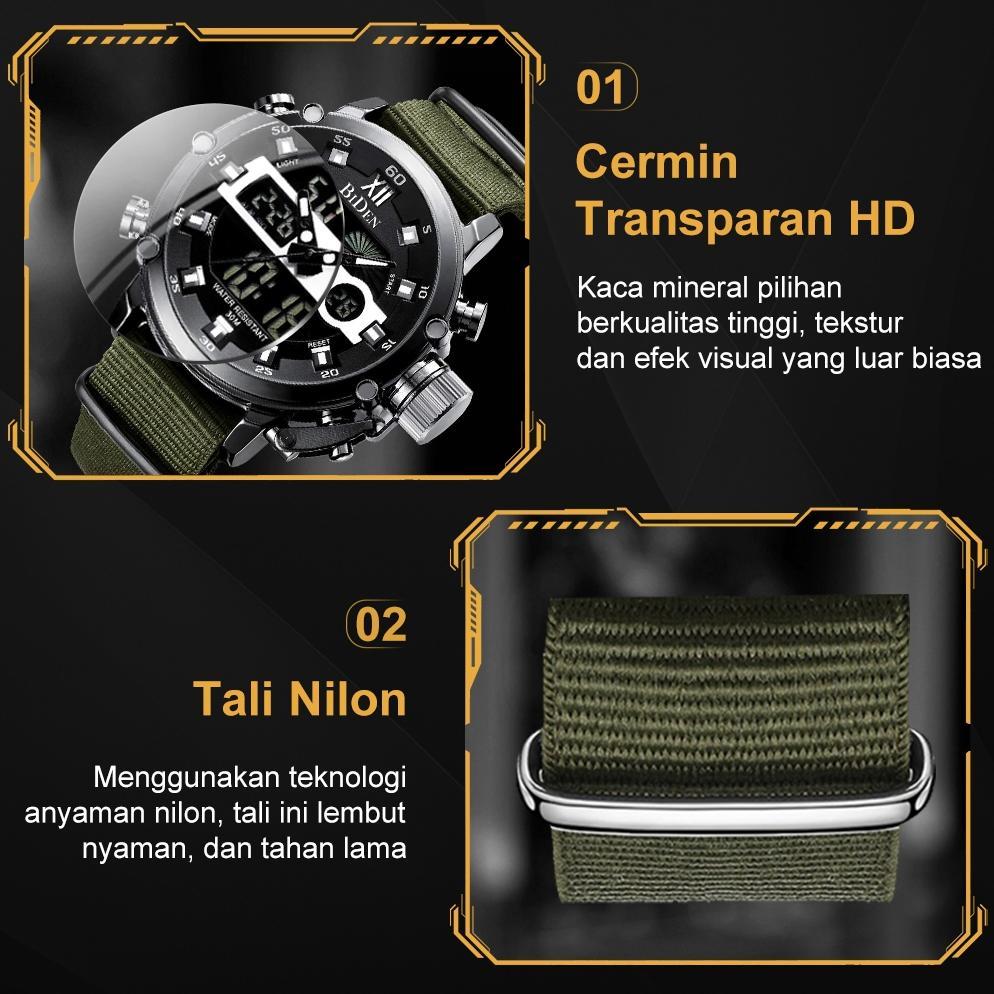 FAST DELIVERY BIDEN Jam Tangan Pria 0164 Anti Air Sport Militer Analog Digital Luminous Display
