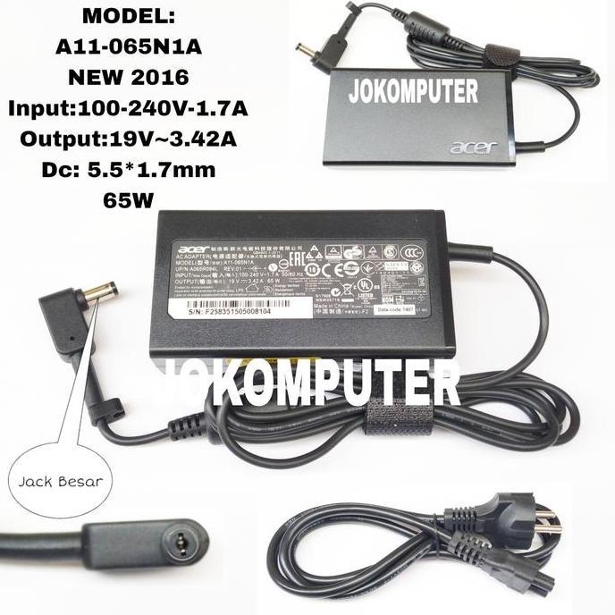 Adaptor Charger Acer TravelMate P2 P249-G2-M 19V 3.42A 5.5x1.7mm