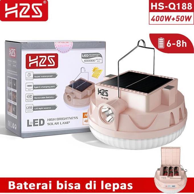 H2S Lampu LED Emergency UFO + Senter HS-Q188 Solar Panel 400w + 50w Baterai Lepas