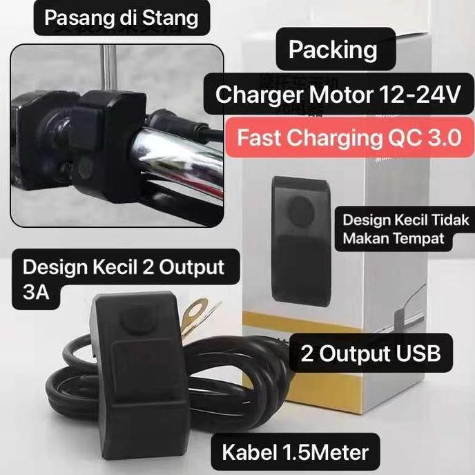 MLD-003 Charger Sepeda Motor 3 Ampere Anti Air Hujan Tombol On Off