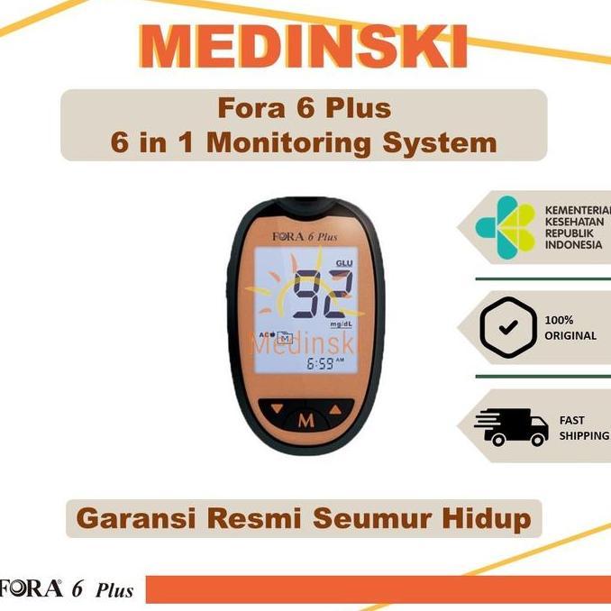 Alat Cek 6 in 1 Gula Darah Kolesterol Asam Urat Hemoglobin Fora 6 Plus
