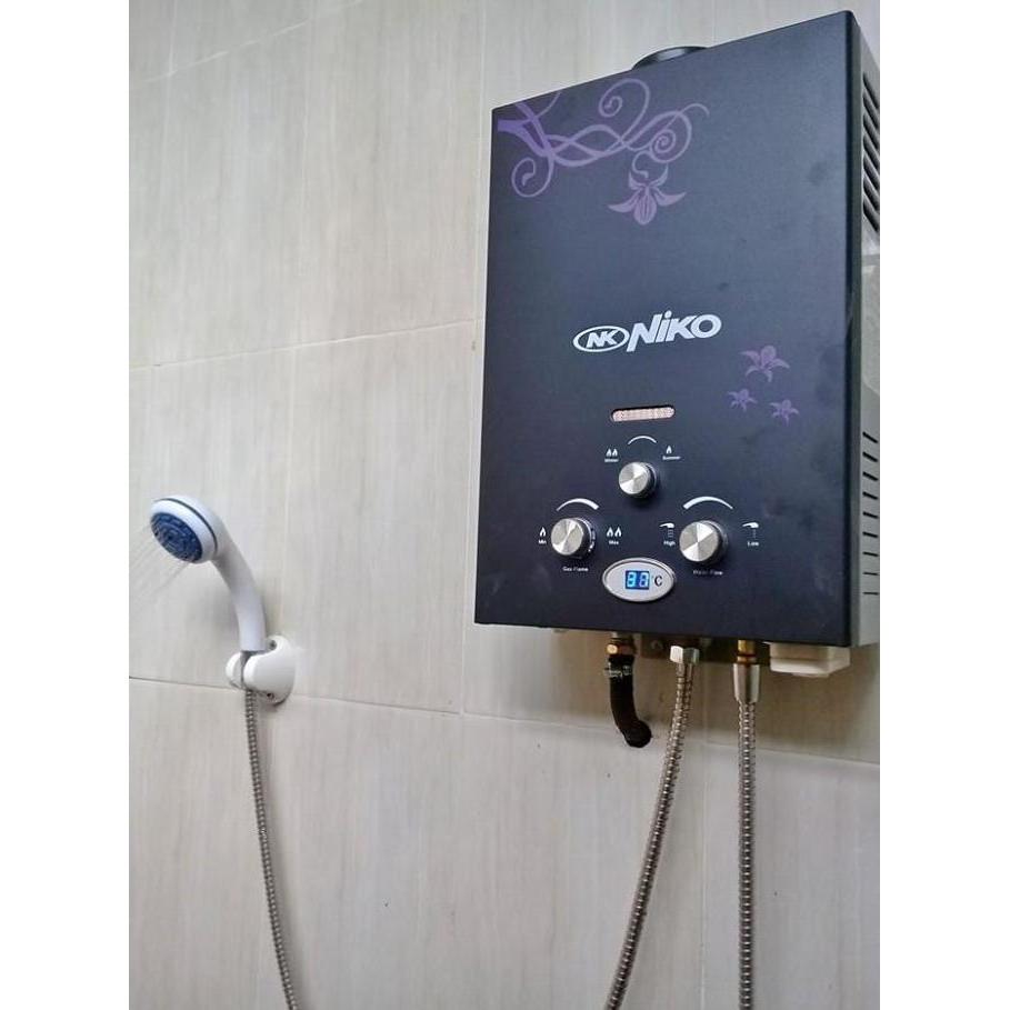 WATER HEATER / PEMANAS AIR KAMAR MANDI GAS LENGKAP NIKO HITAM LED