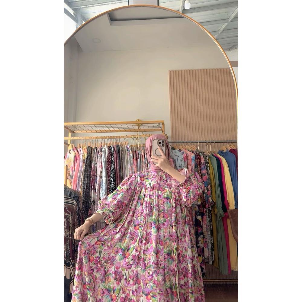 FREE ONGKIR GAMIS DRES LENGAN BALON LD 120- 140 PANJANG 140 BY GALERY HAFIZHAH