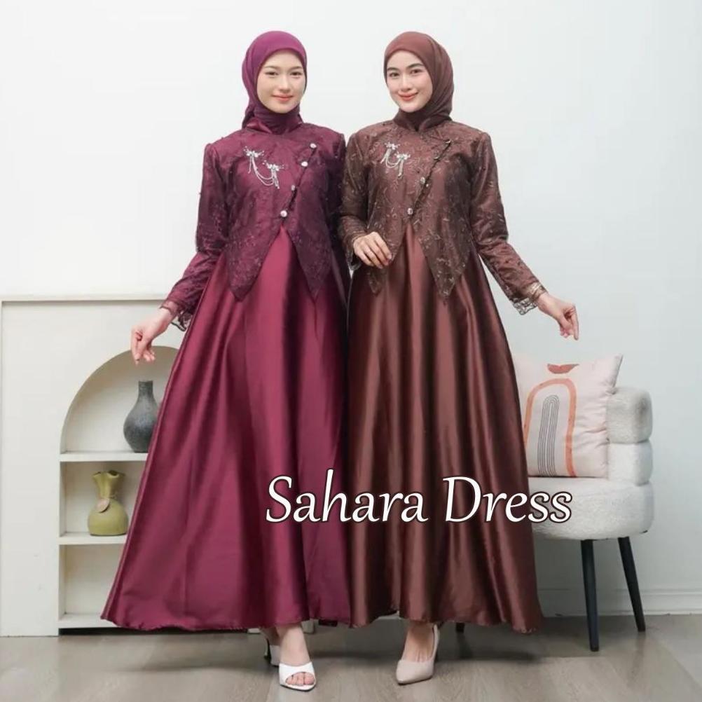 BEST SELLER DRESS SAHARA BROKAT TERBARU GAMIS LEBARAN ELEGAN MEWAH MUSLIMAH MODERN BAHAN PREMIUM LON