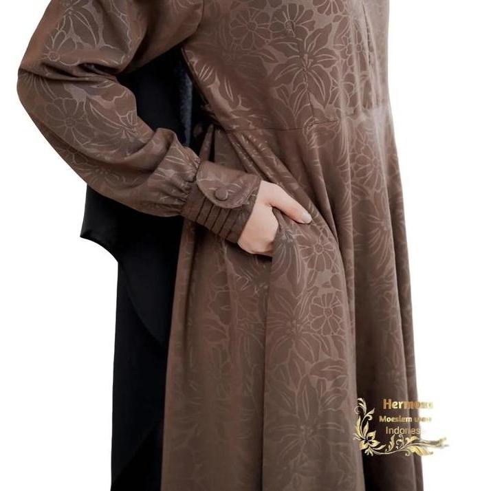 DB50 - [Gamis Hermosa] Gamis embos Hermosa motif lily semua warna (hitam, coklat tua, army, tosca, n