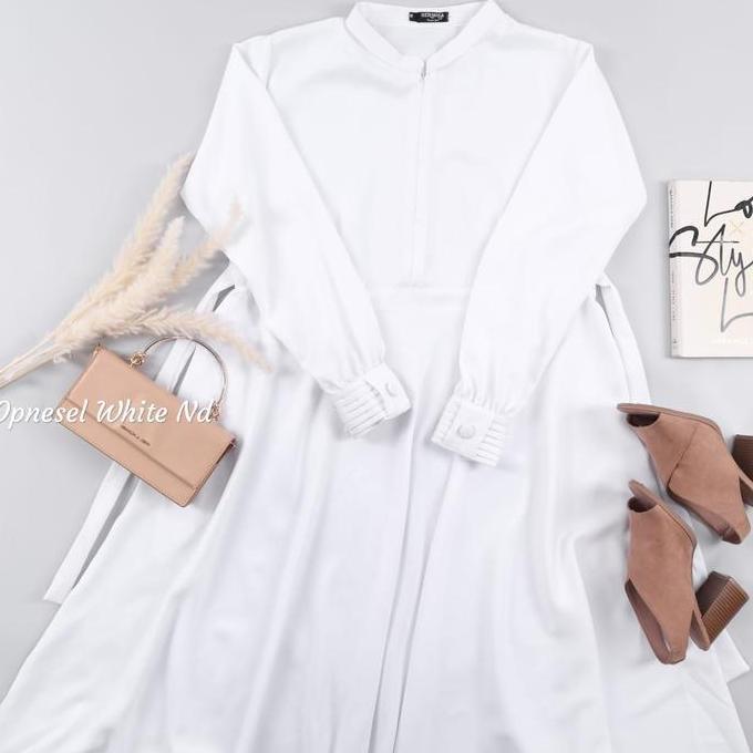 DS25 - [Gamis Hermosa] Gamis polos putih-GAMIS POLOS OPNESEL HERMOSA/GAMIS PUTIH/GAMIS/GAMIS MURAH/G