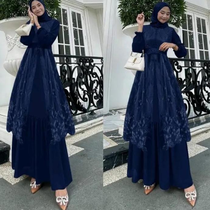 Instancodbisa- Terbaru Mona Gamis Rompi Outer Brukat Mewah Maxi  Set Dress Jumbo Seragam Pesta Konda