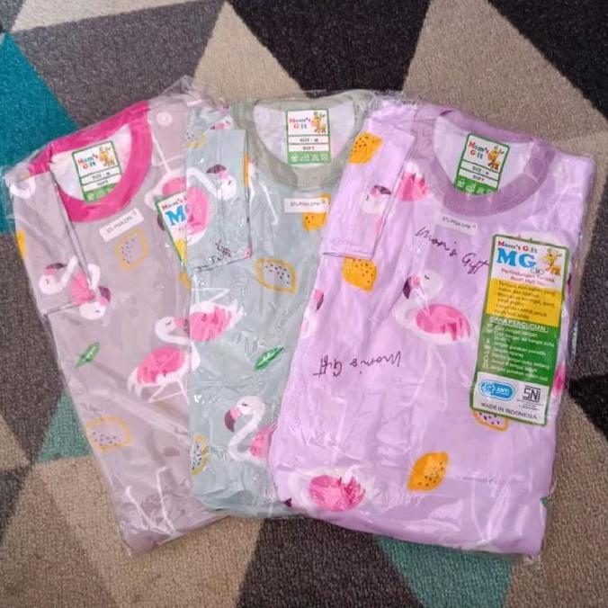 Instancodbisa- 3Pcs Setelan Cpr Moms Gift Anak Perempuan Motif Flaminggo /Setelan Katun/Setelan Hari