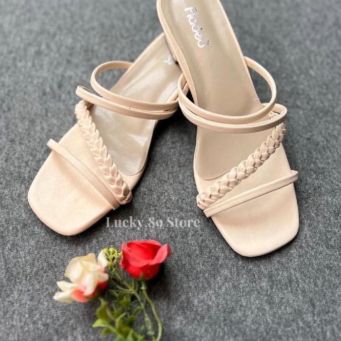 Terpopuler- Fladeo Sendal Wanita Variasi Tali Kepang Heels 3Cm Cocok Untuk Pesta Sandal