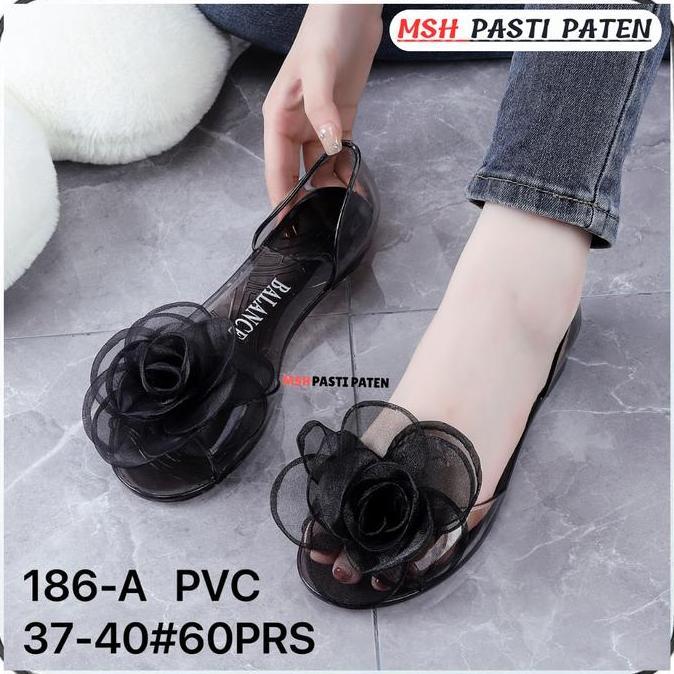 Terpopuler- Msh 186 Sepatu Jelly Motif Pita Wanita Dewasa Sepatu Teplek Perempuan Karet Shoes Sepatu
