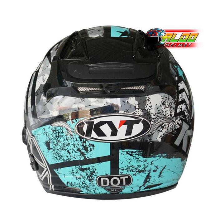 DI6 >> HELM KYT GALAXY FLAT R MOTIF #5 BLACK AQUA BLUE / NEW SERIES KYT / KYT HALF FACE / HELM CEWEK