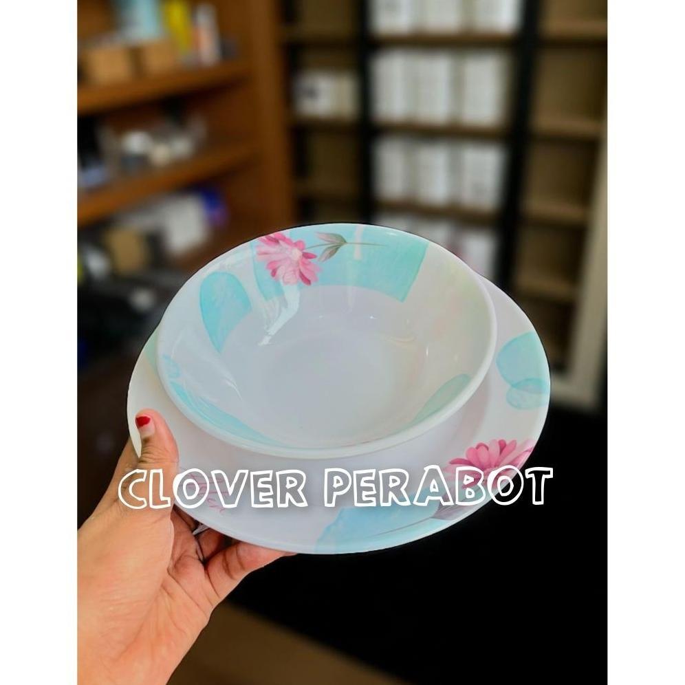 Berkualitas Paket Set Melamin 1.Lusin Isi 6 Piring 6 Mangkok Melamin Motif Aster Ukuran 9 Inch Sni