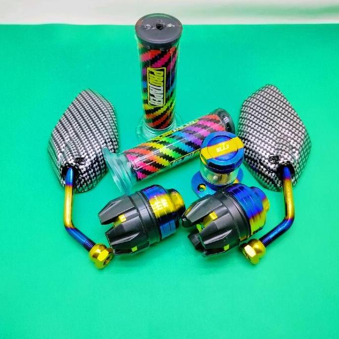 DS338 >> PAKET: SPION TWOTONE MINI+JALU AS TWOTONE+HANGRIP KARBON PELANGI+ STEMPEL KACA CNC VARIASI 