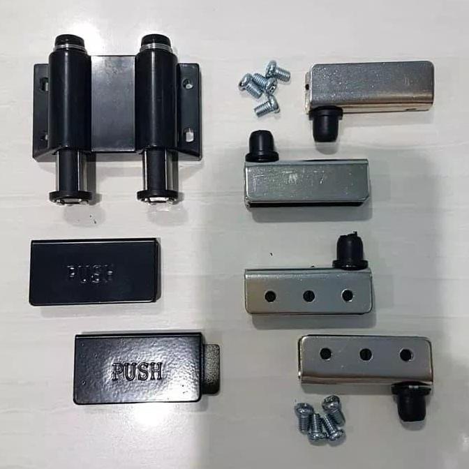 Homemid- Set Engsel Kaca Jepit + Magnet + Push Double Engsel Pivot Kaca