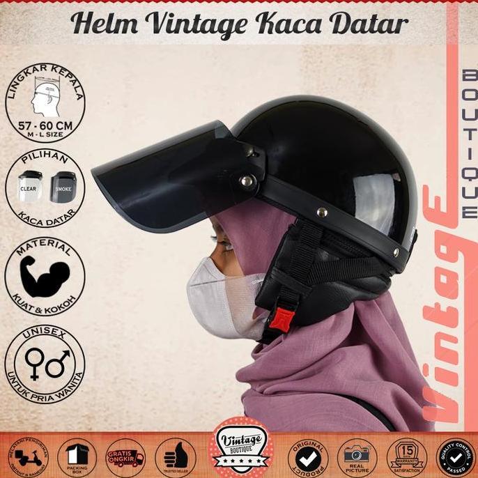 Byxc- Helm Vintage Chips Retro Cetok Setengah Kepala Dewasa Kaca Datar Jadul