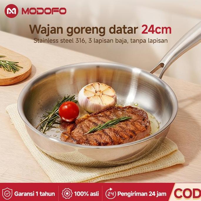 MODOFO Panci Stainless Steel Wajan Penggorengan Anti Lengket Wajan Stainless Steel Anti Lengket Waja