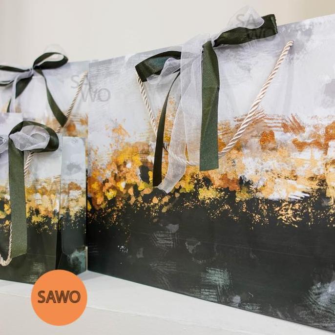 Gaslangsung- Gold Black Paper Bag Termasuk Dua Pita| Kado Kantong Hitam Emas Hadiah