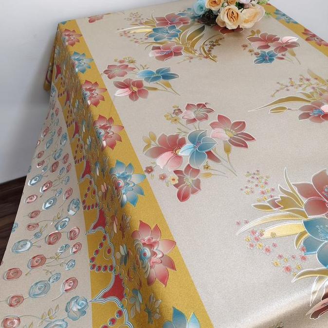 Promo Taplak Meja PVC Perak Hot Stamping Tahan Air Berkualitas Tinggi Pola Bunga Warna-warni,taplak 