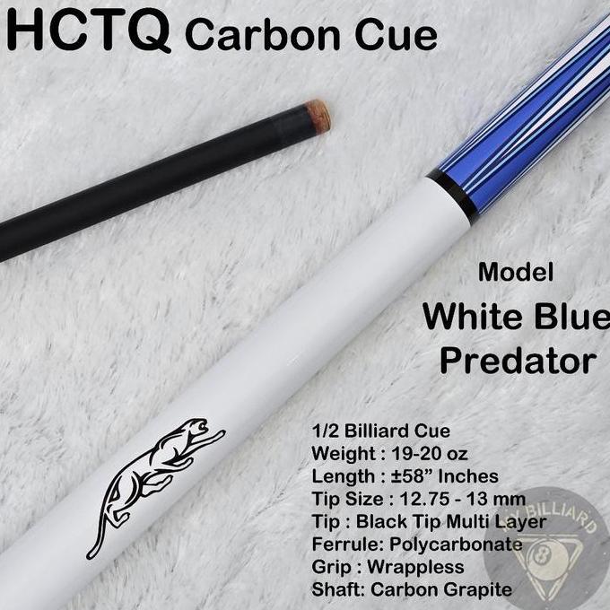 HCTQ Carbon Cue White Blue Predator Stick Billiard 13mm - Stik Billiar HCTQ Cue Karbon Graphite