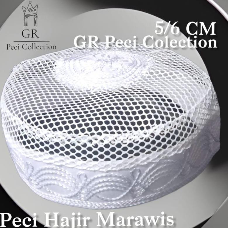 PREMIUM PECI KOPIAH JARING HAJIR MARAWIS 5 CM TERLARIS / PECI JARING IKAF PUTIH PENDEK 5 CM