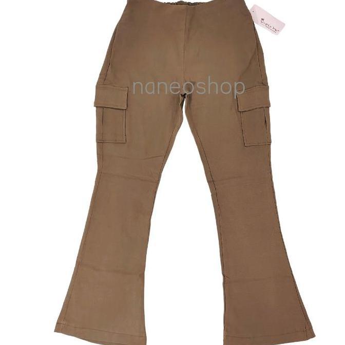 Celana Panjang wanita stretch Cutbray Cargo Simple Me Karet Melar Soft Tebal Kantong Samping Kaki Ce