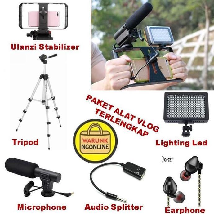 PAKET LENGKAP Alat VLOG HP - YOUTUBER - STABILIZER - MIC - LED- TRIPOD