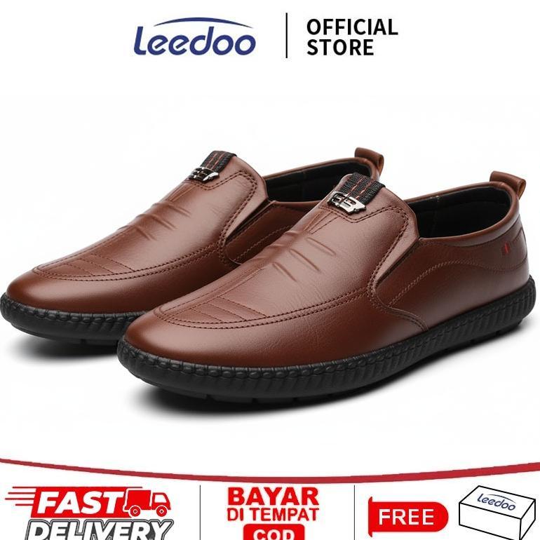 NEW ARRIVAL Leedoo Sepatu Oxford Kulit Kerja Pria Formal Slip On Pria Loafer Sepatu Kuliah Kekinian 