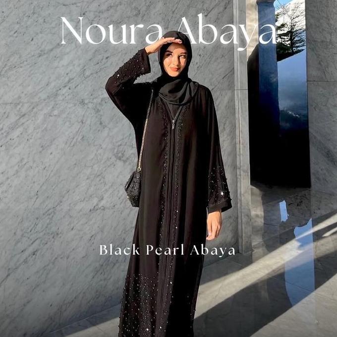 NEW Noura Black Pearl Abaya with Zipper Elegant