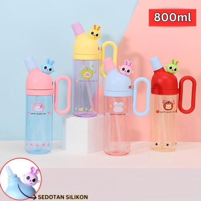 Yxwrg- Botol Air Minum Bening Karakter Lucu 800Ml / Botol Plastik Aesthetic Moshi / Botol Minum Gaga