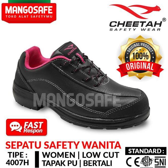 Sepatu Safety Wanita Cheetah 4007H / Sepatu Kerja Bertali Proyek Wanita warna Hitam 4007 H / Safety 