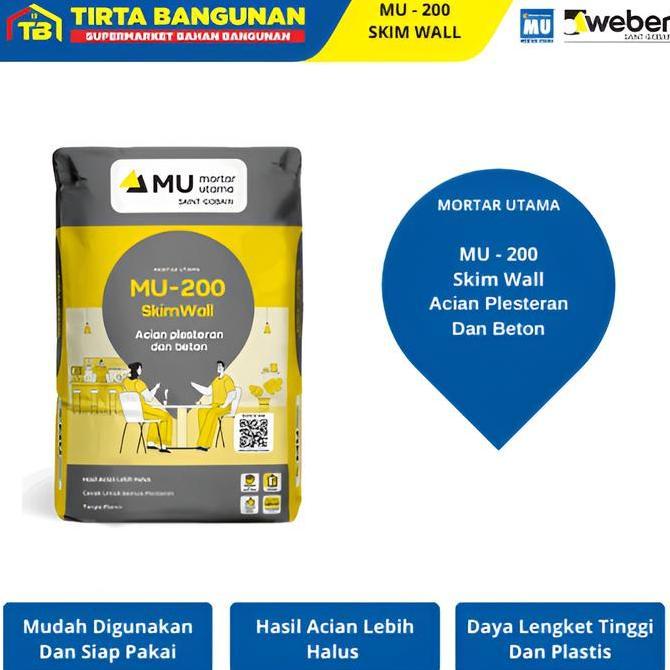 Promo MU 200 SKIM WALL MORTAR SEMEN INSTAN ACIAN PLESTERAN DAN BETON 20 KG Merah Paint Diskon