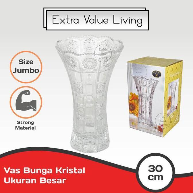 Vas Kristal Vas Bunga Kaca Besar 30 CM Czech Design Estetik Vas Kembang Kristal Bohemia Vase Clear