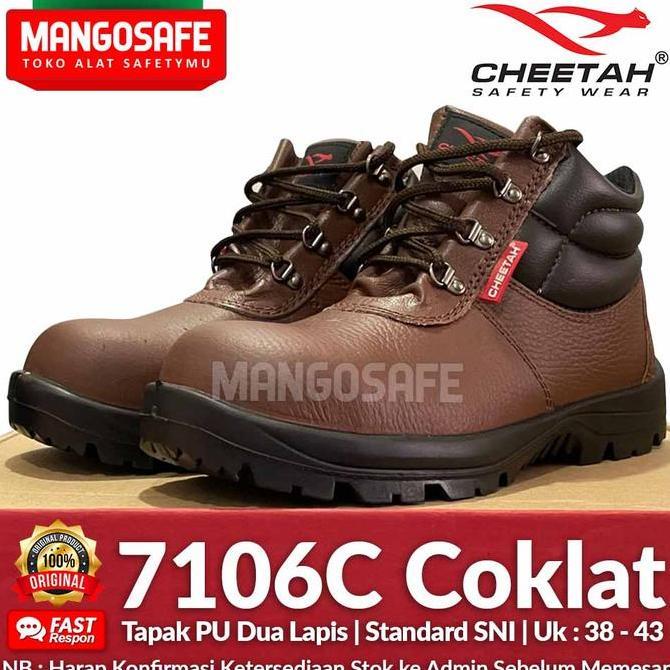 Cheetah 7106C Sepatu Safety Proyek PU Bertali Semi Boot 7106 Coklat