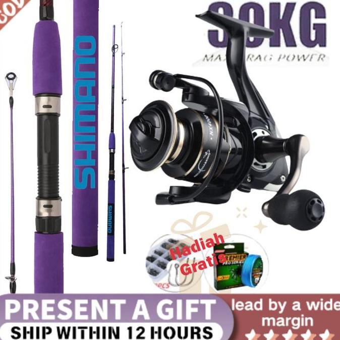 BUNDLING SHIMANO 2025: Joran Ungu 1.8-3.0M + Reel Hitam Metalik 5.2:1 WARNA PREMIUM - BONUS KACAMATA