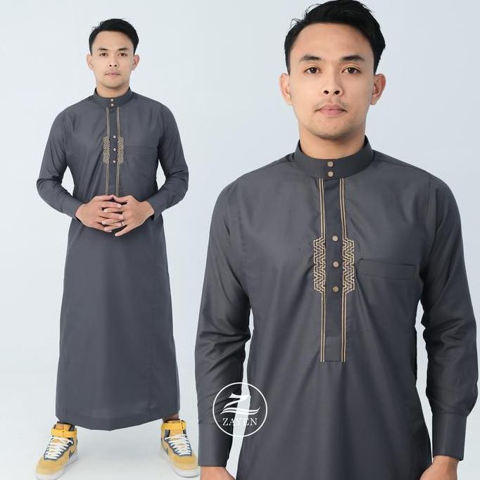 Grade Ori Jubah Slimfit Pria Muslim Gamis Pria Bordir Jubah Zayen Panjang Dewasa Jubba Panjang Manse