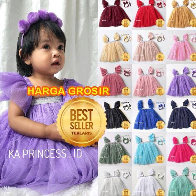 LA235 }} Gaun Bayi Putih 1 Tahun Tulle & Satin Dress Tutu Tile Harga Grosir Best Seller Terlaris Fas