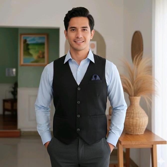 [NEW ARRIVAL] / Rompi  Pria Vest Dalaman Jas Blazer Premium Formal Bahan Katun Dril Tebal Hitam Navy