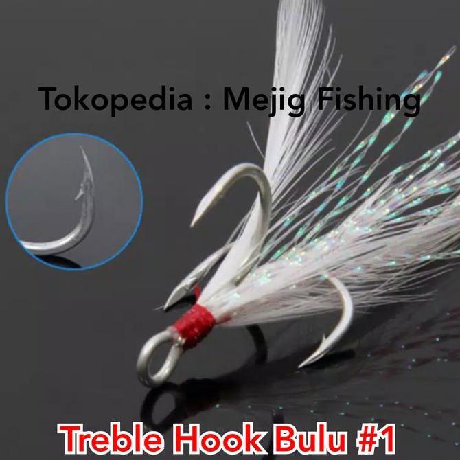 Treble Hook Bulu No.1 Untuk Jig 60gr 80gr Spoon Lure 40gr 60gr (TERBAIK) (TERBARU) (TERMURAH)