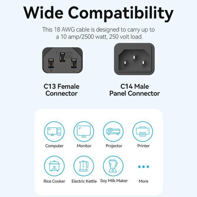 Vention Kabel Power C13 Connector 3-Prong CPU PC Komputer UPS (TERBAIK) (TERBARU) (TERMURAH)