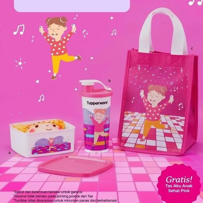 lunch box set tupperware aku anak sehat pink anak sekolah TK SD