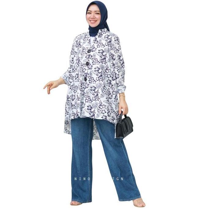 ZYVA TUNIK By Ninos Desgin muslim Panjang Wanita Atasan Kancing Hitam Gamis