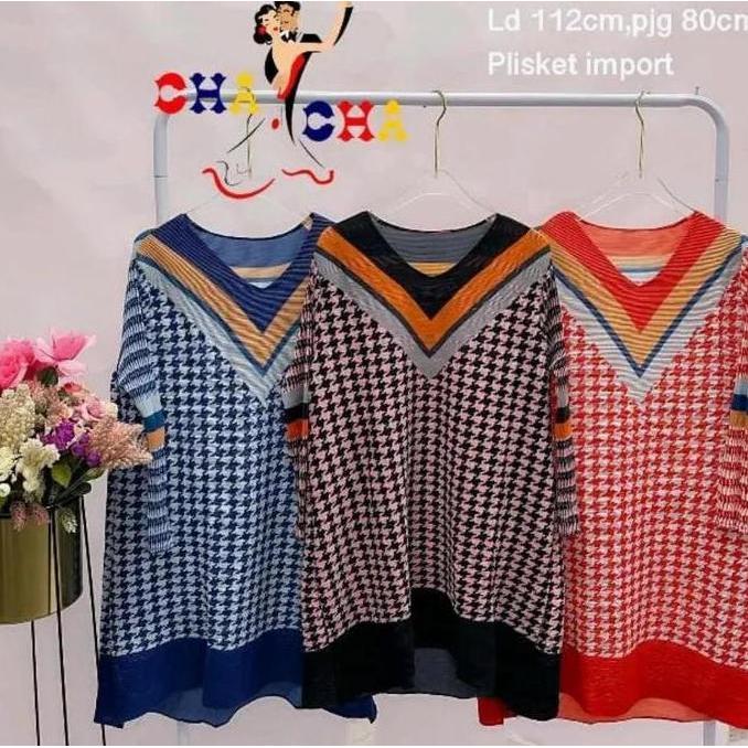 CHASHOP - Tunik Plisket Turun Naik / Tunik Import Plisket Viral Motif Muslim Panjang Wanita Atasan