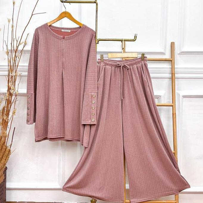 JV Hasanah Setelan Kulot Kaos Knit Golaria - Oneset Baju Knit Golaria Kancing