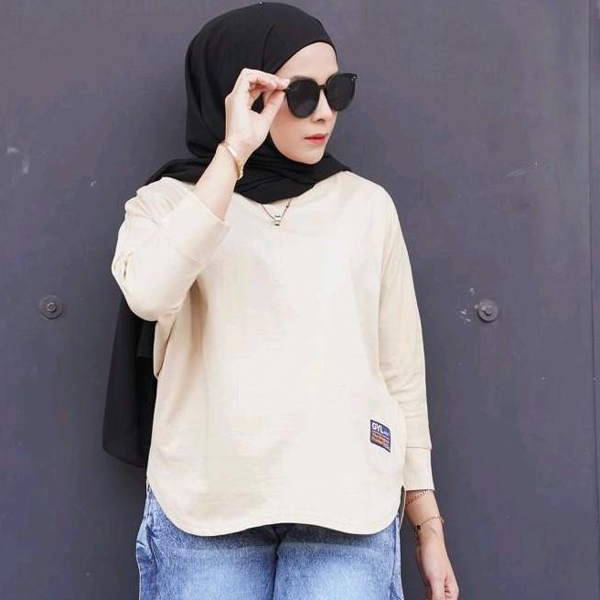 TOP WANITA MUSLIM ATASAN CANTIK NYAMAN MODEL BATWING OVAL BAHAN KAOS COMBED BY GYL