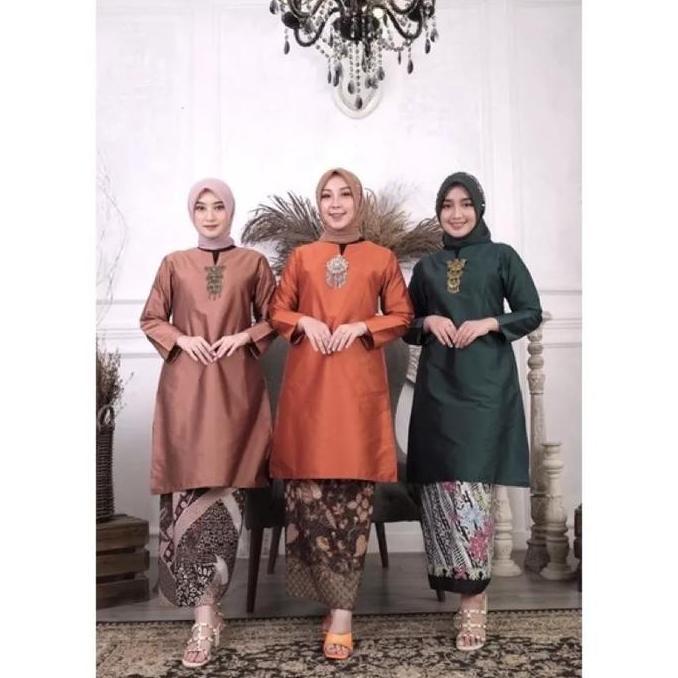 [Senja Fashion] Setelan Baju Kurung Melayu Taffeta Polos || Set Kebaya Modern  || Baju Kurung Melayu