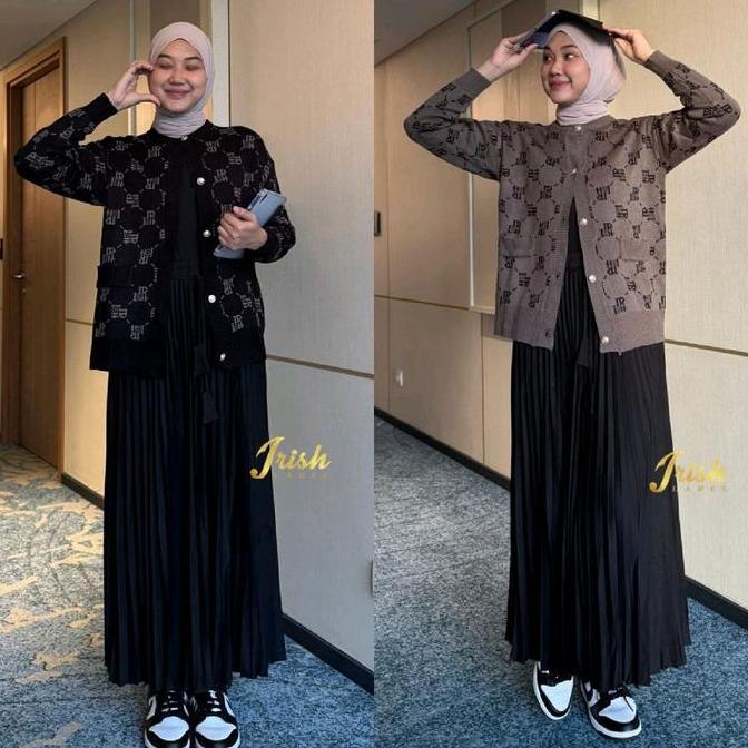 ANDALUSIA SET UMBRELLA SKIRT SNATURE PREMIUM BY IRISH LABEL Baju Hitam set rajut rok plisket Panjang