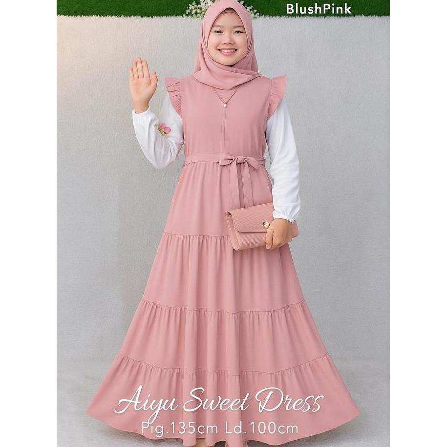 BlushPink Aigu Sweet Dress Gamis Muslim Anak Perempuan 12 Tahun & Remaja 15 Tahun Baju Kekinian Wani