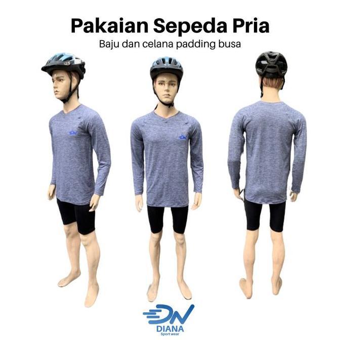 Set pakaian bersepeda pria celana sepeda padding busa dan baju sepeda